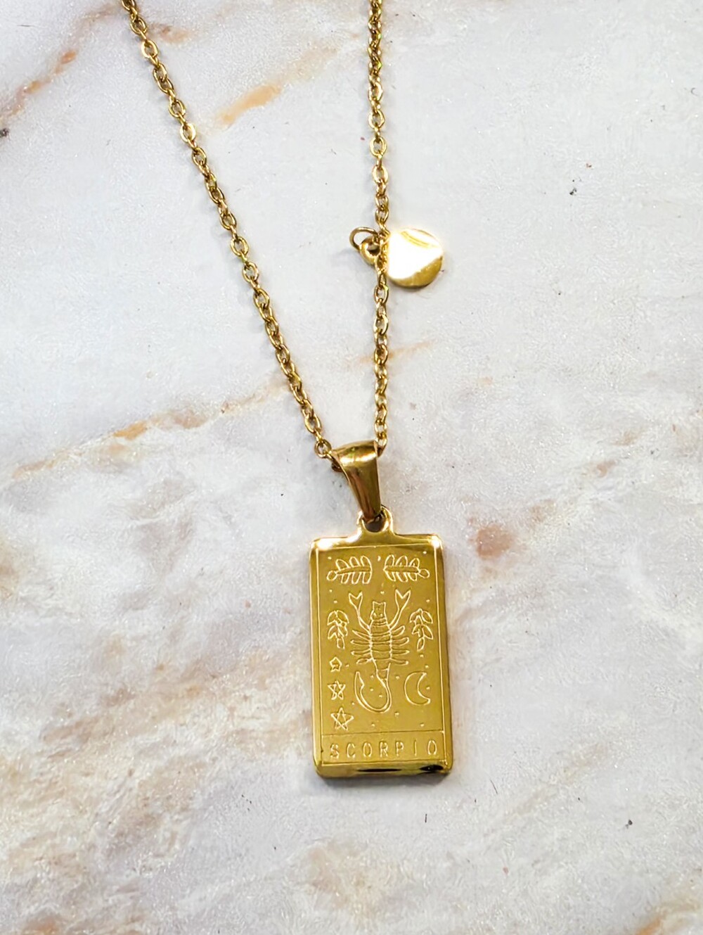 Scorpio Zodiac Tarot Card Necklace 18K Gold Plated Titanium Steel Double-Sided - Picture 9 of 10